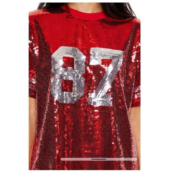 Forever 21 Sequin Varsity Stripe Jersey Tunic 87 Travis Kelce Swiftie Inspo Sz M - Picture 2 of 9